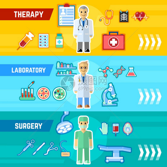 医生水平横幅WIH治疗实验室手术元素分离矢量插图医生横幅套图片