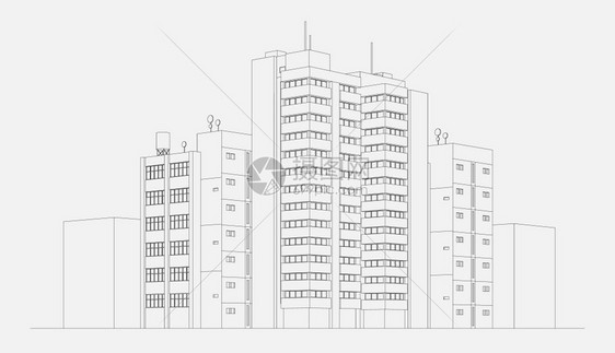 城市建筑公寓楼与塔摩天大楼线草图矢量插图城市建筑插图图片