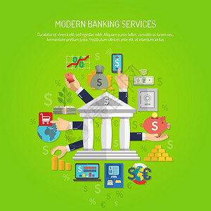 银行服务与人的手平金融图标矢量插图银行扁平化图片
