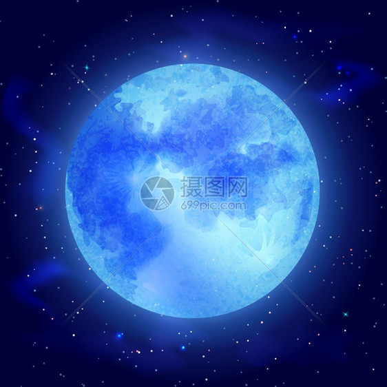 大的发光月亮与恒星黑暗的宇宙背景矢量插图星星的月亮图片