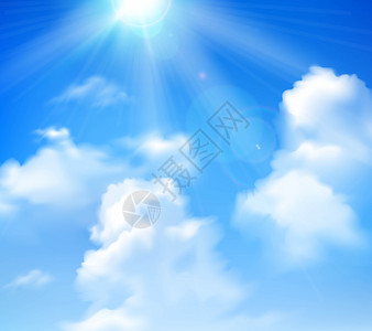 阳光照耀蓝天与白云现实背景矢量插图阳光天空中闪耀图片