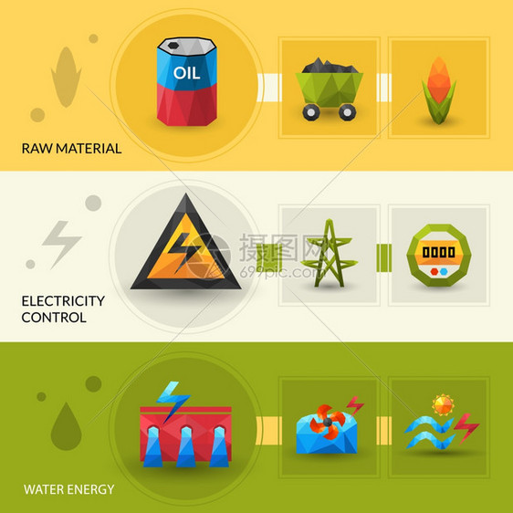原料水能电控多边形水平横幅孤立矢量图能源资源控制横幅图片