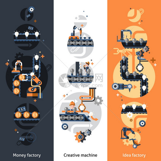 商业传送带垂直横幅与金钱理念工厂创意机器平元素隔离矢量插图商业传送带横幅图片