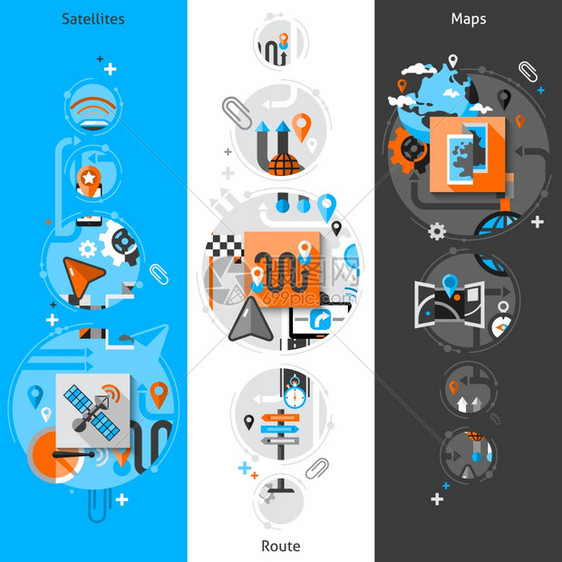 导航垂直横幅卫星路线元素孤立矢量插图导航横幅图片