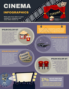 电影信息集与电影电影符号矢量插图电影院信息图集图片