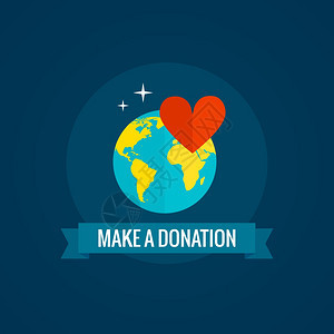 慈善捐赠图标与地球心丝带蓝色背景平矢量插图慈善捐赠图标图片