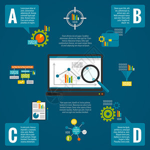 故障案例演示数据分析信息图集与图表注释平矢量插图数据分析信息图集