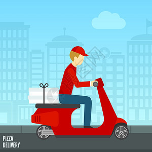 比萨饼送货快递滑板车城市图标平矢量插图比萨饼送货图标图片