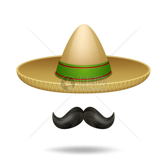 松边帽胡子墨西哥符号装饰图标矢量插图睡衣胡子图片