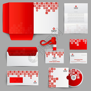 企业身份红色与现实的纸张文具象隔离矢量插图公司身份红色图片