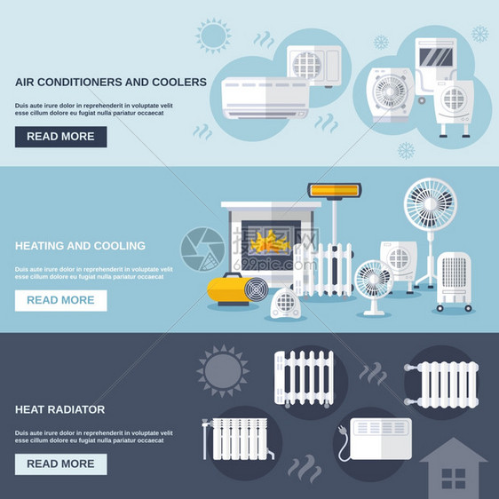 加热冷却横幅与调理器平元件隔离矢量插图加热冷却横幅图片
