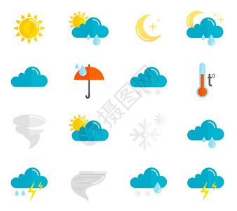 天气预报气象符号图标平孤立矢量插图天气图标平图片