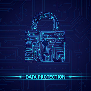 数据保护与电路锁定形状的蓝色背景矢量插图数据保护背景图片