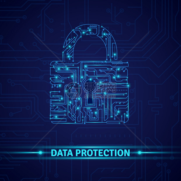 数据保护与电路锁定形状的蓝色背景矢量插图数据保护图片