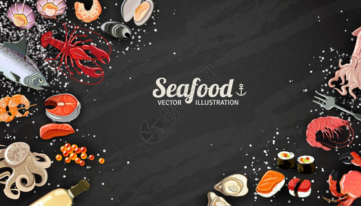 龙虾寿司海鲜背景与鱼虾寿司美味矢量插图海鲜鱼的背景插画