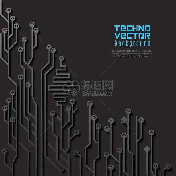 高科技主板计算机处理器电路的黑色背景矢量插图电路黑色背景图片