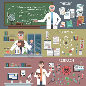 科学水平横幅集理论实验研究元素孤立矢量插图科学横幅套图片