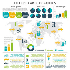 电动汽车信息摄影集电动汽车充电站世界分布扩展统计平彩色信息图集矢量图图片