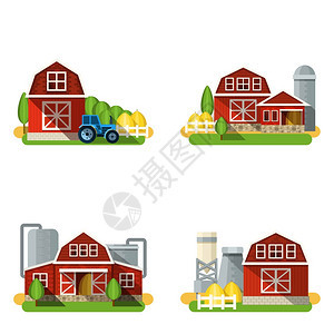 农场建筑乡村房屋平图标矢量插图农场公寓图片