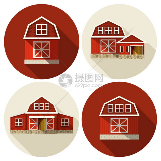 农场建筑,乡村房屋仓库,平图标矢量插图农场建筑公寓图片