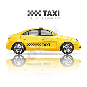 出租车海报与现实的黄色公共服务车与反射矢量插图真实的出租车插图图片