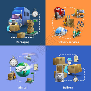 运输送货图标运输送货卡通图标包装邮件服务孤立矢量插图图片