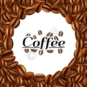 咖啡豆圆形框架背景打印干燥烘焙芳香阿拉伯浓缩咖啡咖啡豆框架背景厨房酒吧装饰图案抽象矢量插图图片