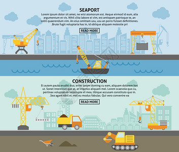 建筑施工重机平横幅港口货运皮卡重机建筑塔式重机平水平横幅抽象孤立矢量插图背景图片