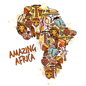 非洲与草图非洲符号大陆形状矢量插图非洲素描图片