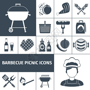 烧烤野餐黑色图标夏季周末烧烤野餐后院聚会与家人朋友黑色图标抽象矢量孤立插图可编辑EPS渲染的jpg格式图片
