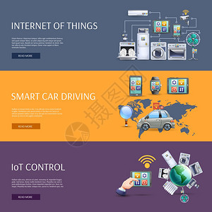 物联网平横幅物联网智能汽车驾驶物联网控制互动主页平横幅抽象孤立矢量插图图片