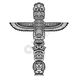 古代四大神兽图腾涂鸦传统印度宗教图腾孤立白色背景矢量插图上涂鸦