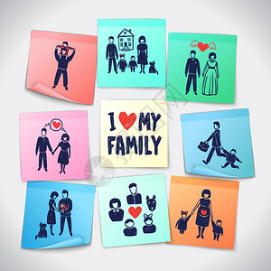 家庭纸贴手绘人物矢量插图家庭贴纸套装图片
