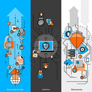 数据保护线横幅数据保护线垂直横幅笔记本电脑邮件箭头平隔离矢量插图图片