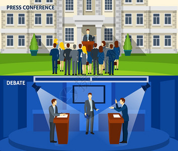 政治两个平横幅政领袖新闻发布会总统选举辩论2平横幅抽象孤立矢量插图可编辑EPS渲染的jpg格式背景图片
