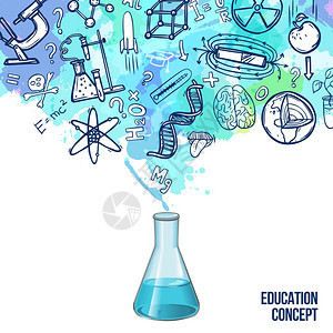 教育理念与现实实验室瓶素描科学符号矢量插图教育草图图片