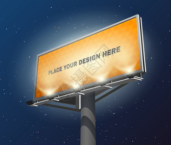 突出的广告广告牌,灯光黄色可见的夜间抽象矢量插图插画