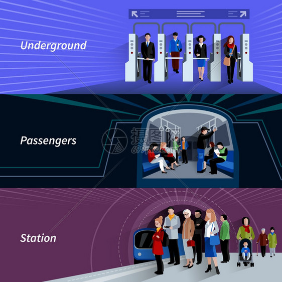 地铁乘客平横幅地铁乘客支付检查站地下地铁站平横幅抽象孤立矢量插图图片