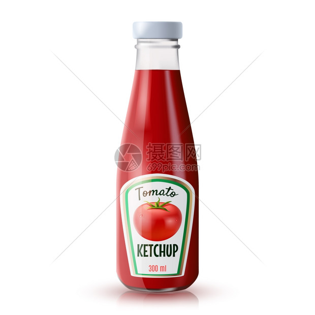 传统璃番茄番茄酱瓶分离白色背景现实矢量插图番茄酱写实瓶图片