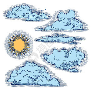 天空云彩彩色手绘复古风格图标矢量插图天空云彩的颜色图片