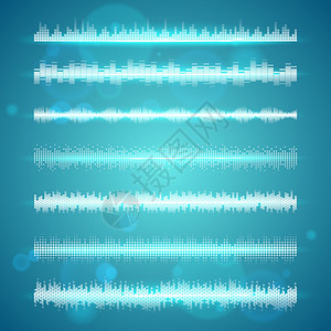 声波水平线现代电子节拍声波水平系列天蓝色背景横幅抽象矢量插图背景图片