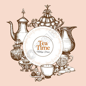 老式茶架与传统素描厨房UTENCIL矢量插图老式茶架图片