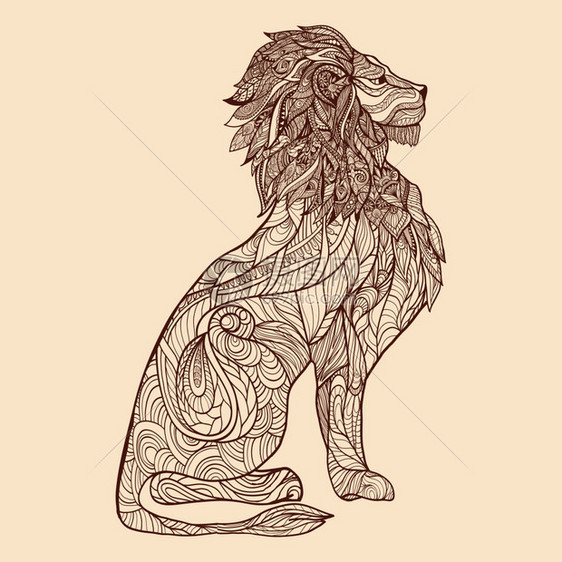 狮子全长轮廓与素描装饰身体矢量插图狮子素描插图图片