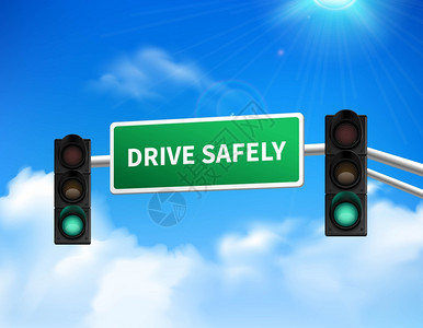驾驶安全纪念标志贴纸图标驾驶安全纪念标志路标,提高公路安全意识,抗蓝天抽象矢量插图图片