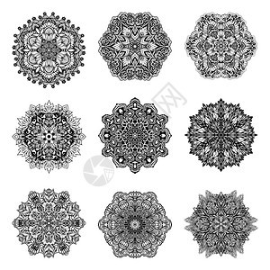 装饰黑白曼陀罗符号孤立矢量插图装饰曼达拉斯套装图片