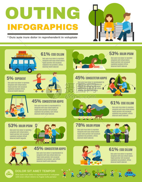 郊游信息与家庭与孩子户外矢量插图郊游信息图集图片