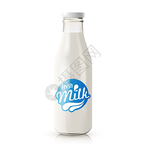 经典璃瓶与蓝色标签隔离白色背景现实矢量插图牛奶瓶逼真图片