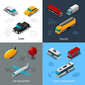 运输与汽车,卡车,空气公共交通等距图标孤立矢量插图等距运输装置图片