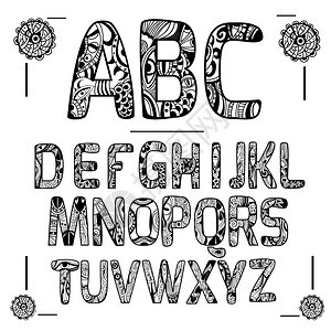 带状字母黑色大写字母与装饰装饰品孤立矢量插图带状字母黑色图片