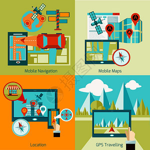 GPS导航集与移动平图标孤立矢量插图GPS导航装置图片